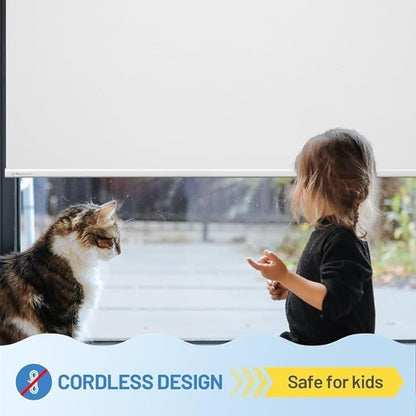 Motorized Blinds with Remote, [Free Solar Panels] Cordless Smart Blinds with Valance Cover, Blackout Electric Automatic Roller Shades for Windows White 36½"W x 72" H