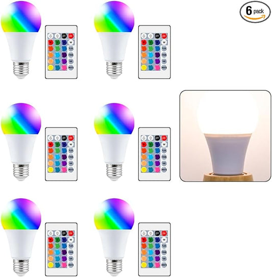 6Pcs 20W RGB Bulb E27/E2615Colors Changing 4 Dynamic Modes Multifunction Smart Indoor Atmosphere Nightlight AC85-265V Spotlight Bar Party Festival Background Decoration Lighting with IR Remote