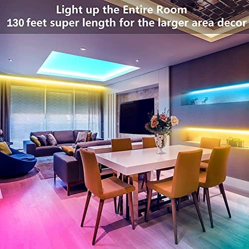 Tenmiro Led Strip Lights 130ft (2 Rolls of 65ft) Smart Light Strips with App Control RGB Led Lights for Bedroom，Music Sync Color Changing Lights for Room Party