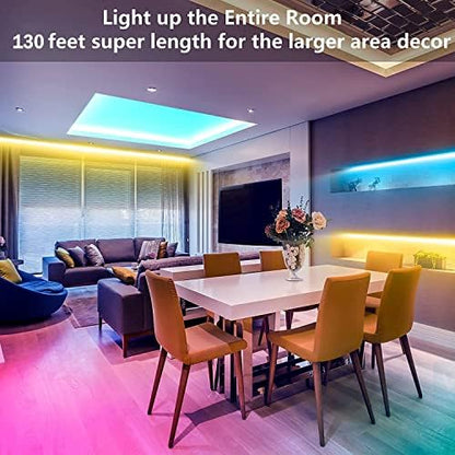 Tenmiro Led Strip Lights 130ft (2 Rolls of 65ft) Smart Light Strips with App Control RGB Led Lights for Bedroom，Music Sync Color Changing Lights for Room Party