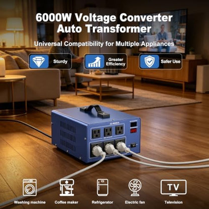 6000W Voltage Converter Transformer, 110V/120V to 220V/240V Step Up Down