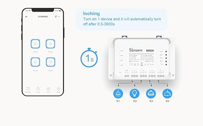 SONOFF 4CH R3 Smart Switch,4 independently Channel WiFi Remote Time Switch, LAN Control, Inching/Self -Locking Mode, Compatible with Alexa,& Google Home Assistant