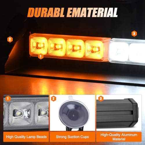 Nilight 8LED Amber White Traffic Advisor Strobe Light Bar Hazard Safety