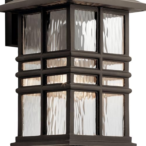 Kichler Beacon Square 14.25" Outdoor Wall Light in Olde Bronze®, 1-Light Exterior Wall Sconce with with Clear Hammered Glass, (14.25" H x 8" W), 49830OZ
