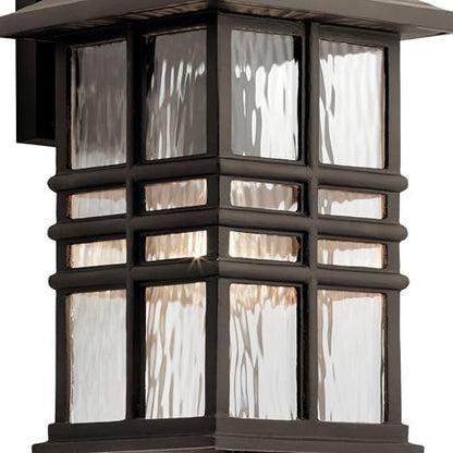 Kichler Beacon Square 14.25" Outdoor Wall Light in Olde Bronze®, 1-Light Exterior Wall Sconce with with Clear Hammered Glass, (14.25" H x 8" W), 49830OZ