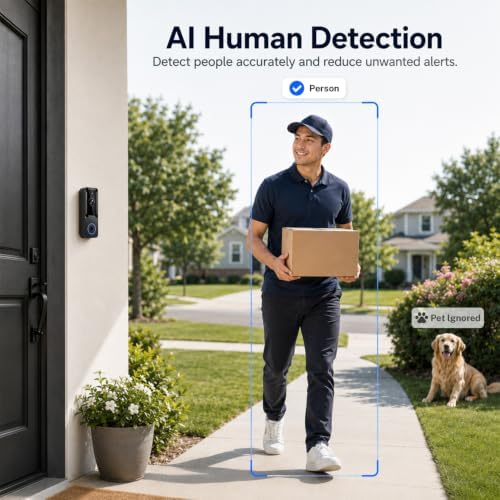Wireless Home Security Camera, 1080P Battery Powered Video Doorbell Camera