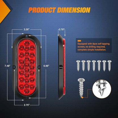 Nilight 6" Oval Trailer Tail Light 2PCS Red 24LED Running Stop Brake Lights