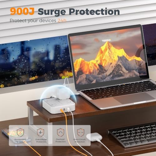 TESSAN Surge Protector Flat Extension Cord 15Ft, Flat Plug Power Strip