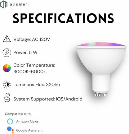MR16 Smart LED Light Bulb, 50 Watt Equivalent, Energy Efficient 5W, GU10 Base, Dimmable, Color-Changing LED with App & Voice Control (1)