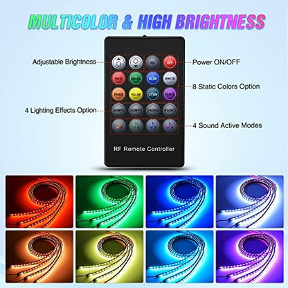 Nilight 4PCS RGB LED Underglow Lights for Cars with Wireless Remote
