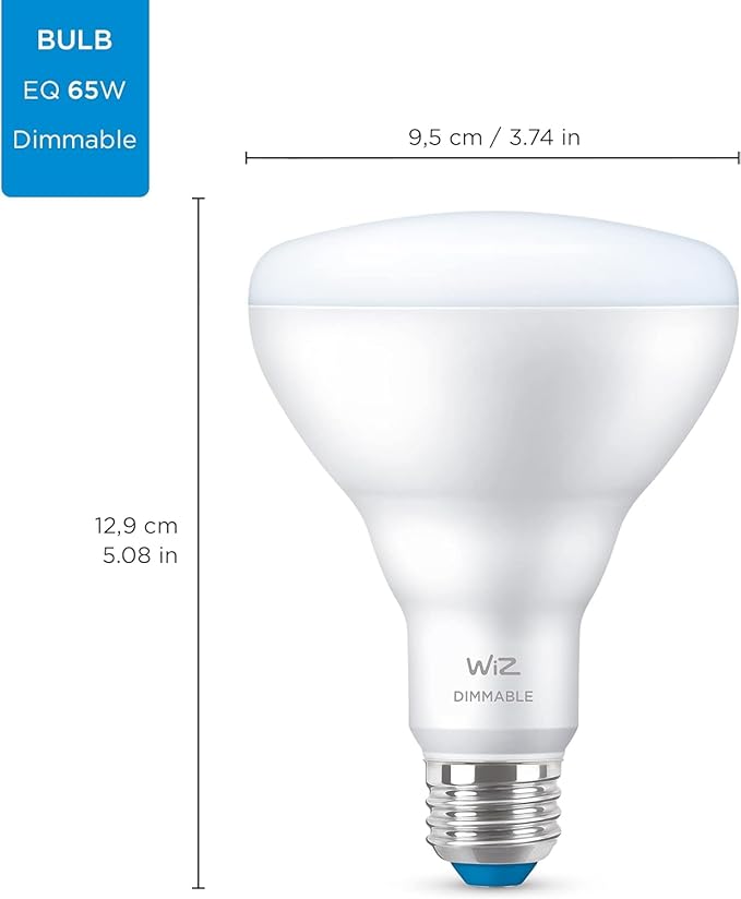 WiZ Connected 65W Eq.(7.2W) BR30 Daylight (5000K) LED Smart Bulb - Pack of 2 - 650 Lumen- E26 - Indoor - Connects to Your Existing Wi-Fi - Control with Voice or App - Activate with Motion