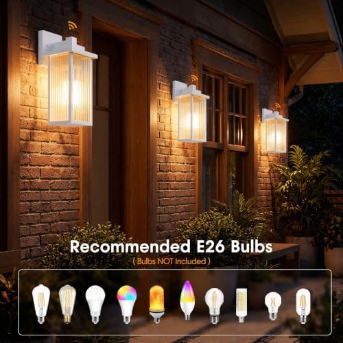 15-Inch Dusk to Dawn Outdoor Wall Light, White Porch Light All-Metal