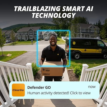 Defender GO 2K AI Powered WiFi Indoor/Outdoor Home, Business, Pet, Baby Security Camera, AI Detection, Dual Band, Spotlight/Siren, Color Night Vision, 2-Way Talk, Works with ClearVu App, 4 Pack