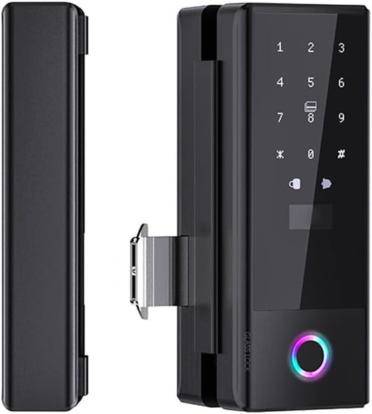 Smart Lock Glass Door Lock WiFi Remote Unlocking TY APP Fingerprint Password IC Card Mechanical Key Unlocking Methods Door Lock Interchangeable Lock Body Direction for 10-12mm Thickness
