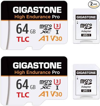 【5 Yrs Free Data Recovery】【Dash Cam】 GIGASTONE 64GB Micro SD Card 2-Pack, TLC High Endurance Pro, Speed Up to 95MB/s, Compatible with REDTIGER Rove VIOFO VANTRUE PRUVEEO, MicroSDXC UHS-I A1 V30 U3