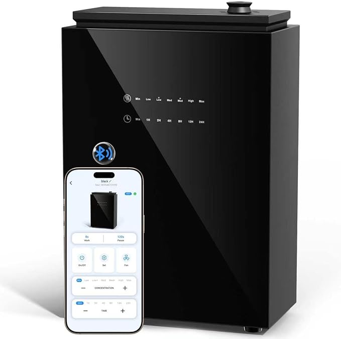 Essential Oil Diffuser - HVAC System, 5500 Sq.Ft Waterless Diffuser, Whole House & Aromatherapy Diffuser, Oil Diffuser for Office Home Large Room, WiFi & Bluetooth App Control, Jet Black