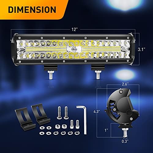 GOOACC 12Inch 300W Triple Row Led Light Bar Spot Flood Combo Off Road Lights Mounting Bracket Horizontal Bar Tube Clamp Led Lamp with Wiring Harness for Truck Golf Cart ATV UTV, 2 Years Warranty