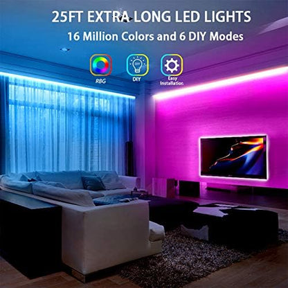 dalattin Led Lights for Bedroom 25ft RGB 5050 Led Strip Lights Color Changing Kit with 44 Keys Remote Controller and 12V Power Supply Led Light Strips Indoor Decoration,Easter Decor