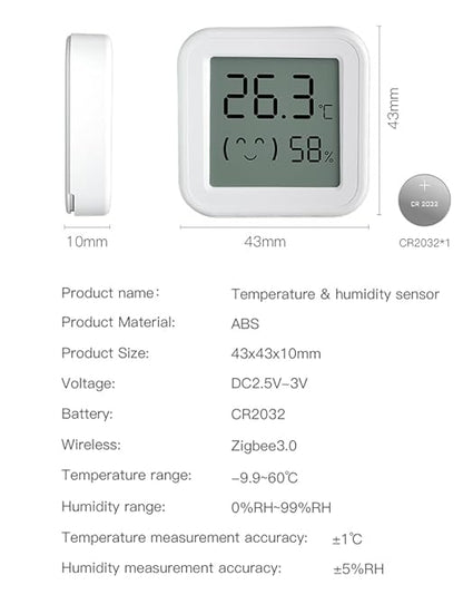 Zigbee Temperature and Humidity Sensor, with Display, Wireless Thermometer for Home Automation, ℃/℉ Switching, Remote Monitoring, Compatible with Hub/Gateway Devices with Zigbee Built-in