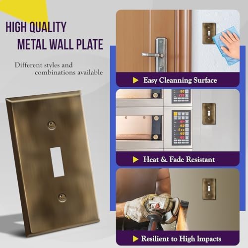 ENERLITES Toggle Light Switch Metal Wall Plate, 1-Gang, Antique Brass