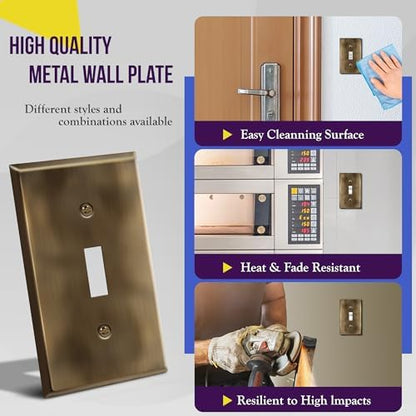 ENERLITES Toggle Light Switch Metal Wall Plate, 1-Gang, Antique Brass