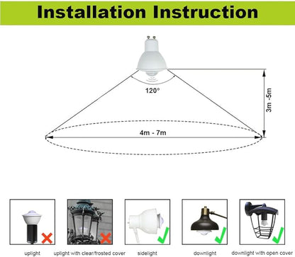 2-Pack 5W GU10 Led Bulbs with Infrared Sensor, Equivalent to 50W Incandescent, Auto On/Off PIR Infrared Detection Lamp, for Stairs, Garage, Corridor, Walkway, Yard, Hallway, Patio, Not Dimmable