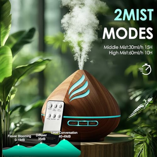 500ML Essential Oil Scent Diffuser: Remote Control &14 Colors LED for Home