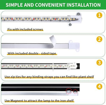 16‘’ LED Grow Light Strips for Indoor Plants, Full Spectrum 120 LEDs with 4 Install Methods, 6/12/16H Timer, 10 Dimmable Levels, 3 Switch Modes for Seedling Succulent Sunlike Strip (2 Head 1 Pack)