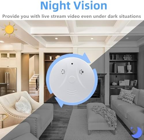 1080P HD Video Wireless Camera Smoke Detector Hidden Camera for Home Security with App Control & Motion Detection, WiFi Indoor Security Camera with Night Vision for Office, Pet, Garage, Shop
