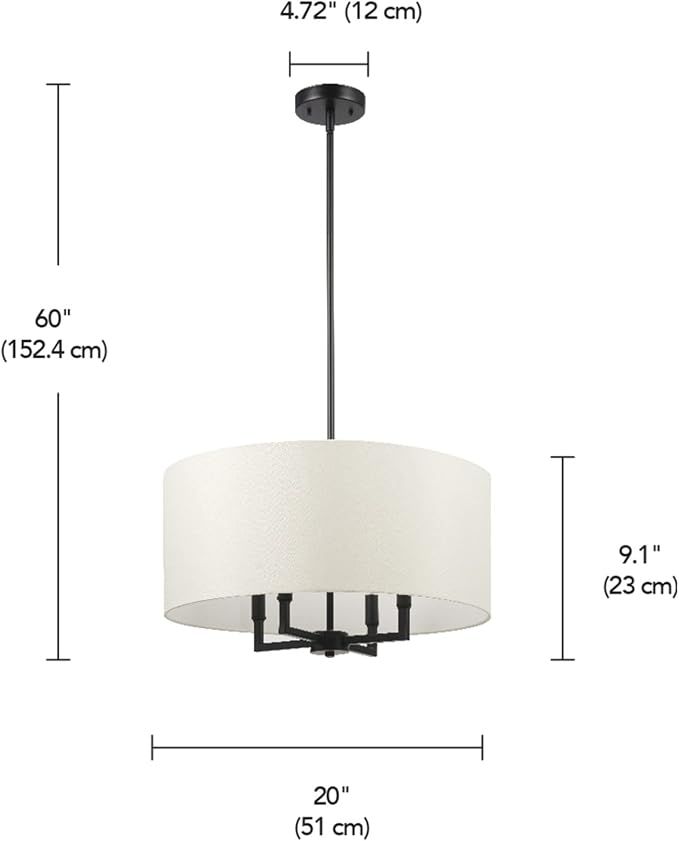 Globe Electric 67000065 4-Light Chandelier, Matte Black, Beige Fabric Shade, Modern Hanging Light for Kitchen Island, Dining Room Table or Hallway, Candelabra Base, Dimmer Switch Compatible