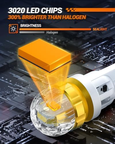 SEALIGHT 194 LED Light Bulb Amber Yellow 168 T10 W5W 2825 Super Bright 360° LED Replacement Bulbs 3020SMD for License Plate Light, Dome Light, Map Light, Courtesy Light, Side Marker Lights, Pack of 6