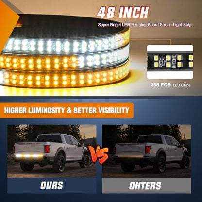 Nilight 48 Inch 288 LED Tailgate Strobe Light Strip Amber White