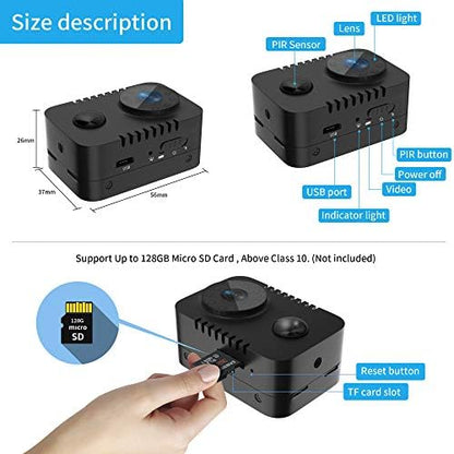Full HD 1080p Mini Spy Hidden Camera with PIR Motion Detector and Night Vision Small Nanny Cams Body Cam Portable Indoor Secutity Home Security Surveillance Camera 60 Days Standby-(No WiFi)