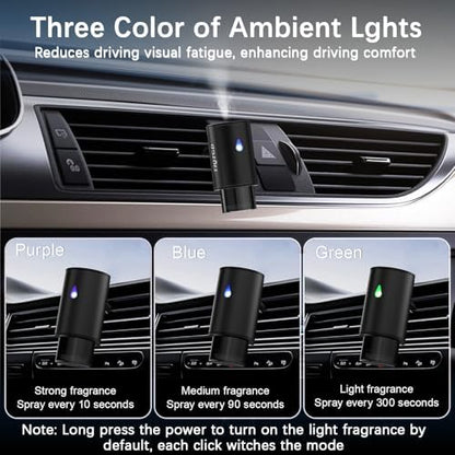 Car Air Freshener Diffuser, Smart Car Air Freshener with 3 Spray Modes, Auto On/Off, Rechargeable Aromatizante para Carro with 10pcs Essential Oil, 5 Scents, Long-Lasting, 2Pack