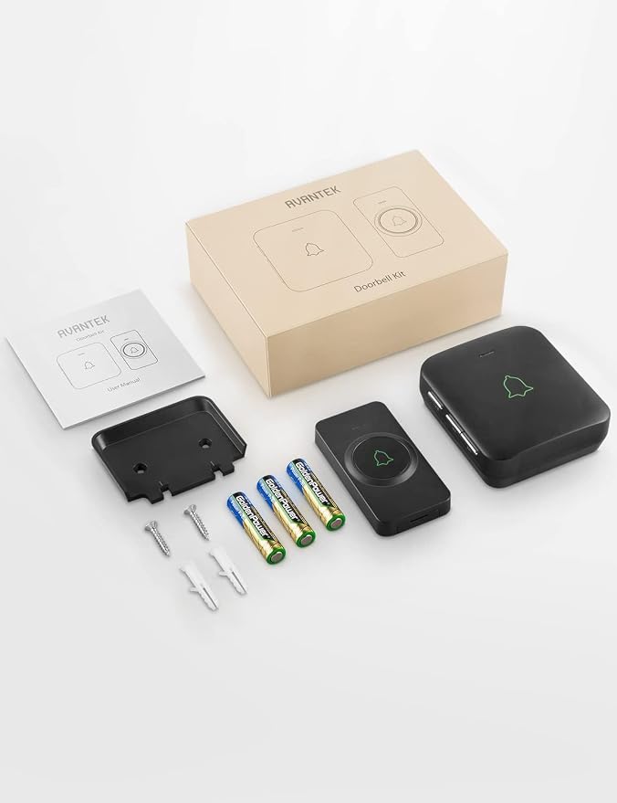 AVANTEK Wireless Doorbell, Battery-Powered & Portable, 1000 ft Range, Black