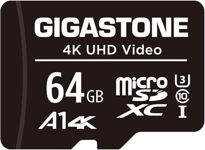 GIGASTONE 64GB Micro SD Card, A1 V30 4K Video Recording, Surveillance Security Cam Action Camera Drone Professional, 90MB/s Micro SDXC UHS-I A1 Class 10, with Adapter