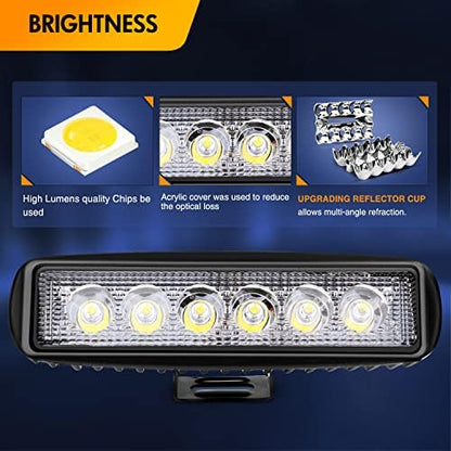 GOOACC 2 PCS 18w Spot Led Light Bar Work Light Pods Off Road Driving Light Fog Light Reverse Lights with 16AWG Off Road Wiring Harness-2 Leads for Truck Truck Boat SUV ATV, 2 Years Warranty