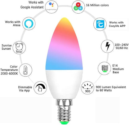 Homekit E12 WiFi Smart RGBCW Light Bulb Dimmable Works with Apple Homekit Siri Voice Control