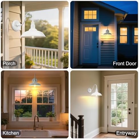 Outdoor Gooseneck Barn Light Fixture with Wall Mount, 10'' Diameter White Exterior Waterproof Wall Lantern for Porch, Farmhouse Wall Sconce, 2 Pack, LM2201-WH-2P