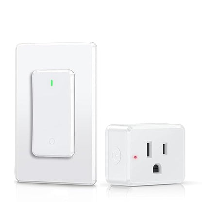 Thinkbee Remote Control Outlet Plug, 15A /1500W 600ft RF Range Wireless Light Switch Kit, Expandable Remote Outlet Switch for Lamp Fan Household Appliances 80-275V, SW-AK1&R06