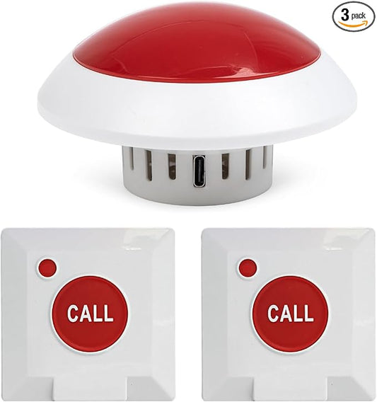 Wireless Caregiver Pager with Strobe Light & Loud Alert, 2 Waterproof Emergency Call Buttons for Seniors, Disabled & Hearing Impaired, Nurse Alert System for Home, Nursing Home, Hospital