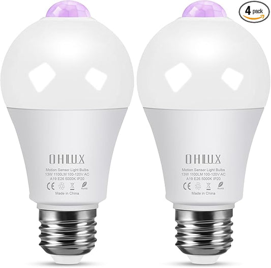 OHLUX 4 Pack A19 LED Light Bulbs, 5000K Daylight Non-Dimmable LED Bulbs, E26 Base