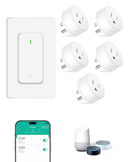 NineLeaf Smart Plug, WiFi Smart Plugs Work with Alexa and Google Home via Tuya,Wireless Outlets Timer with APP Remote Control, 2.4GHz Wi-Fi Only, No Hub Required, TUV FCC Listed (5 outlets+1 Switch)