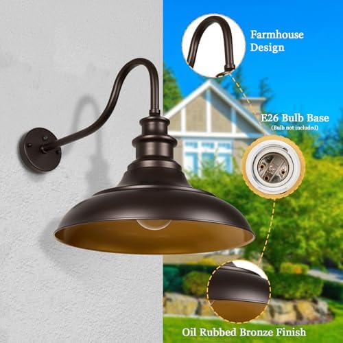 Exterior Farmhouse Barn Light, 3PCS Dusk to Dawn Outdoor Lighting, 16 Inch Vintage Outside Garage Lights Fixtures for Patio Frontdoor Entryway Doorway