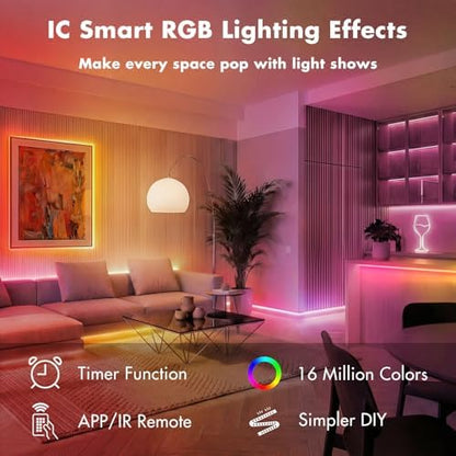 LED Lights for Bedroom, 130FT IC RGB LED Strip Lights, Smart Control