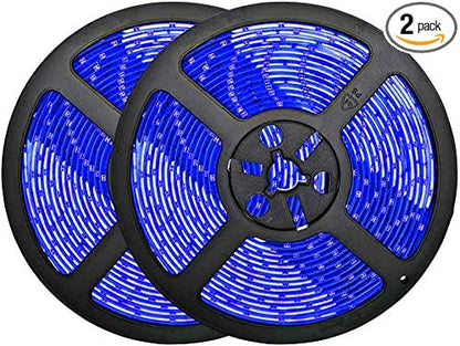 32.8ft Blue LED Strip Lights, Waterproof IP65 SMD2835 Dimmable 600LEDs 12V Cuttable Under Cabinet, Bar, Bedroom, Holiday Decoration Lighting Tape 2 Rolls