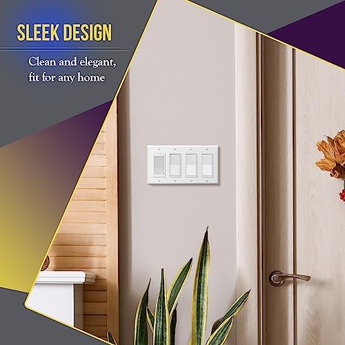 ENERLITES Decorator Light Switch or Receptacle Outlet Wall Plate, Gloss Finish, Size 4-Gang 4.50" x 8.19", Polycarbonate Thermoplastic, 8834-W, White, Standard Size (Pack of 2)