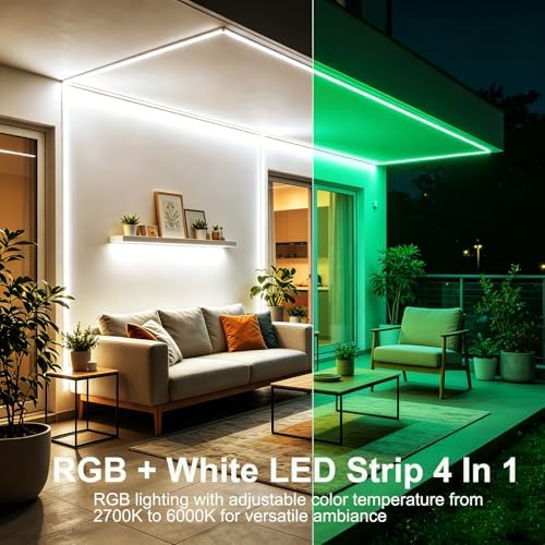 JOYLIT 24V COB LED Strip 16.4FT RGB+4000K 784 LEDs/M Dotless for DIY