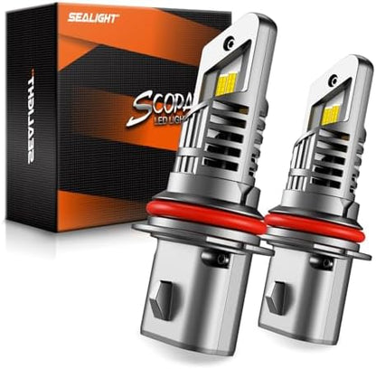 SEALIGHT 9007 Bulbs with 6500K White Light,50000LM Super Bright, 1:1Mini Design Fog Light Bulbs,3 Mins Plug-N-Play, Pack of 2 9007 Bulbs