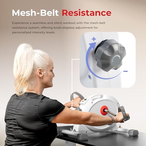 Sunny Health & Fitness Smart Mini Cycle, Under Desk Pedal Arm/Leg Exerciser | Dual Function, Low-Impact Cycle Workout, Rehab/Recovery, Space-Saving Design, Mesh-Belt Resistance, SunnyFit App Connectivity
